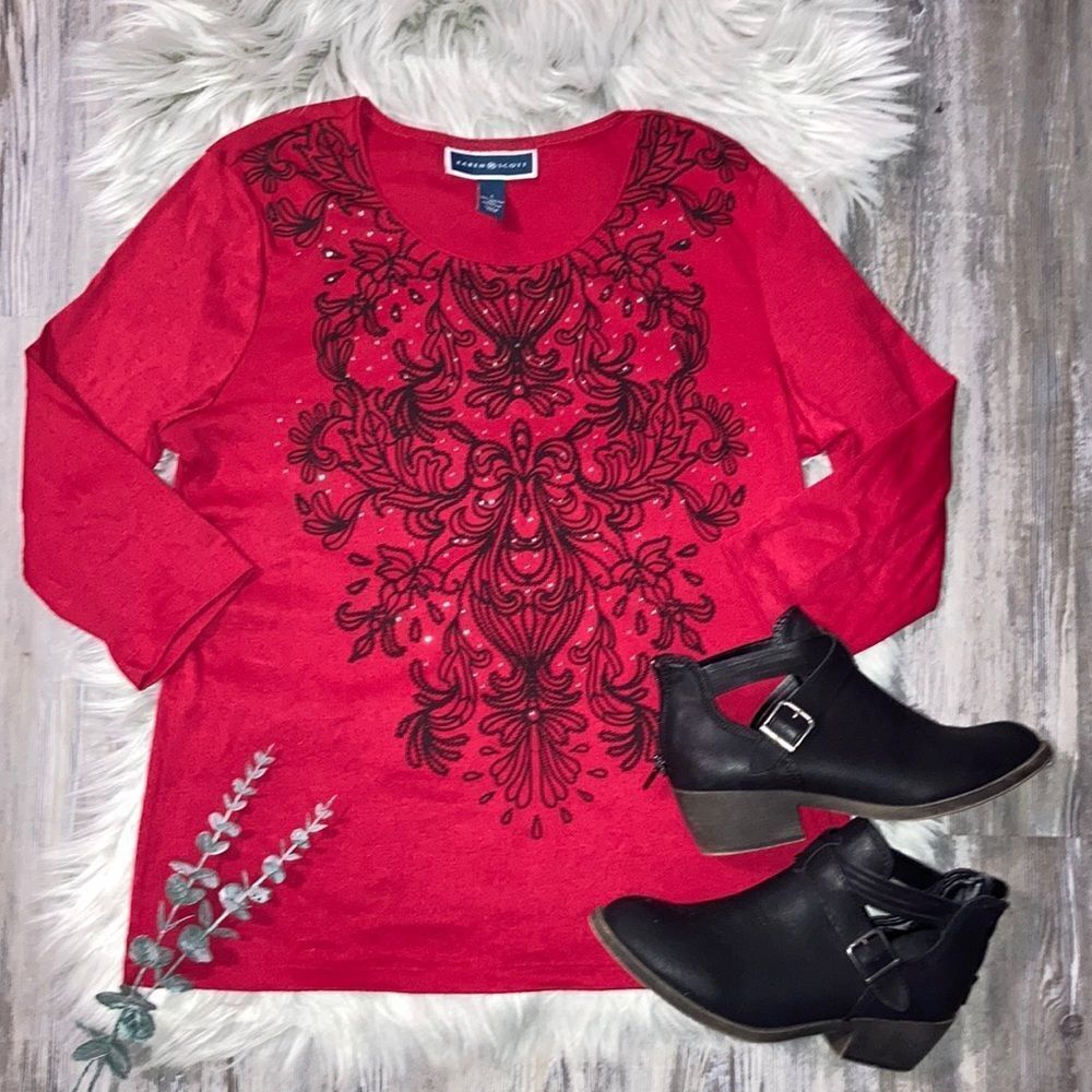 ⭐️5FOR$25⭐️ Karen Scott Red & Black Blouse